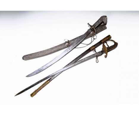 Schleppsäbel, Österreich, um 1880,  leicht geschwungene Klinge fein geätzt mit Bildnis und Wappen Franz Joseph I., L. ca. 97c
