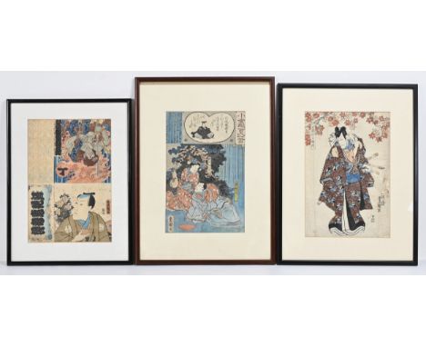 UTAGAWA KUNSADA (TOYOKUNI III 1786-1864) - THREE JAPANESE WOODBLOCK PRINTS, 19TH CENTURY, to include: 'Minamoto Toshiyori Aso
