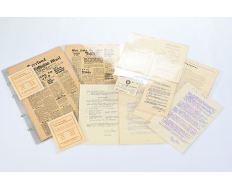 EVACUATION ORDER AND ORIGINAL DOCUMENTS FROM HONG KONG, 1940. From The Commodore, Hong Kong aboard Indrapoera, built 1926 for