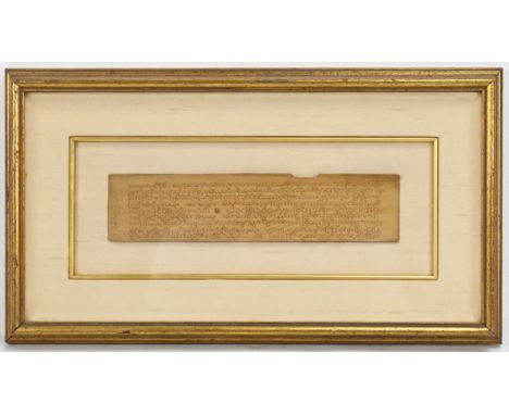 BURMESE BUDDHIST MANUSCRIPT, inscribed on palm leaf, originally a page within a prayer book, circa 19th century, mounted on s