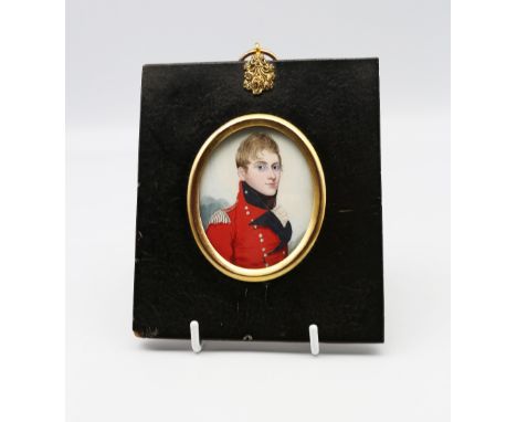 Napoleonic / Peninsular War: English School (early 19th Century) Portrait miniature of an Officer, red uniform possible motif