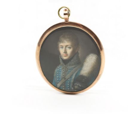 Napoleonic Era: Continental School (early 19th Century) Portrait miniature of an Officer in light blue Cavalry tunic, silvere