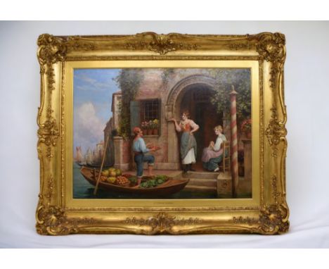 Trevor Haddon RBA (1864-1941) Venetian Fruit and Vegetable Seller oil on canvas, 56 x 76cm signed lower left, indistinct labe