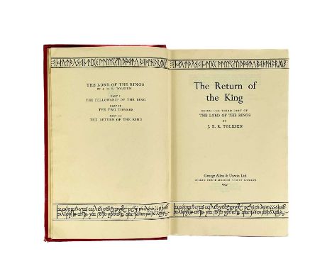 J. R. R. Tolkien first edition. 'The Return of the King,' signature mark '4' to page 49, lacks dj, original red cloth, spine 