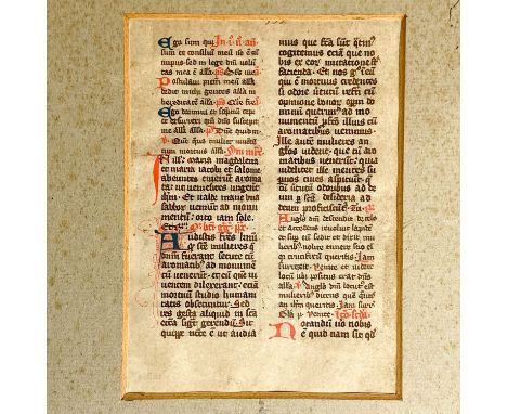 BREVIARY, use of Cologne, 14th Century. [A manuscript vellum leaf from a Breviary, use of Cologne. N.p.: n.d. but 14th Centur