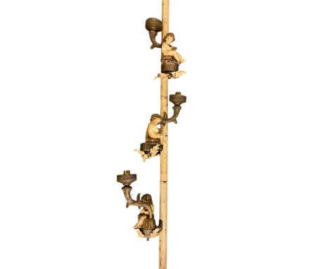 20th century pole light fitting, with three cherub mounted branchesDimensions: Height:&nbsp;240cm&nbsp;