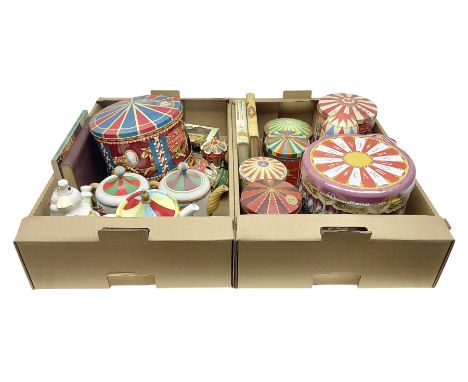 Collection of circus and fairground collectables, to include teapots, biscuit tins, including musical examples, and four Circ