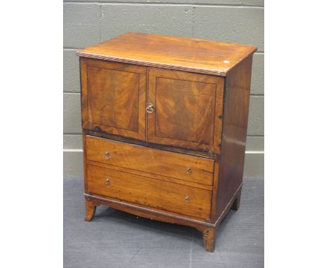 A Regency mahogany and ebony strung cabinet, on out-swept bracket feet (damaged); a Victorian mahogany button-backed nursing 