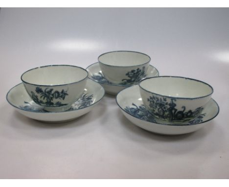 Three 18th Century Caughley blue and white tea saucers and bowls  