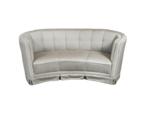 A Danish Art Deco 'Banana' sofa, with pale blue/grey and pink upholstery, 80 x 193 cm  