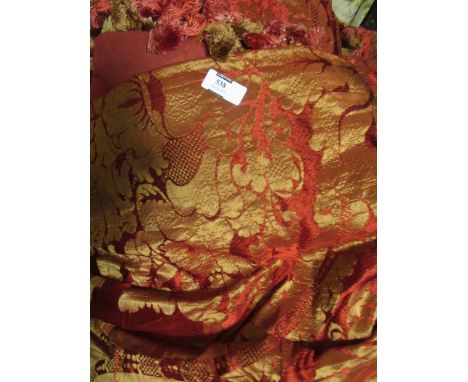 Two pairs of interlined red damask curtains, 10ft drops approx  