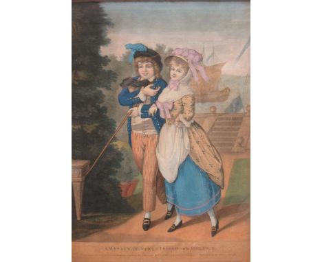 Portrait of a woman, watercolour and two 18th century aquatints (3)  