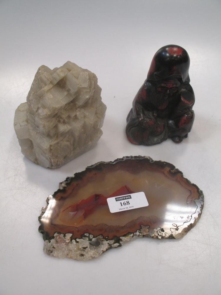 A collection of mineral and hardstone specimens, small enamelled boxes ...