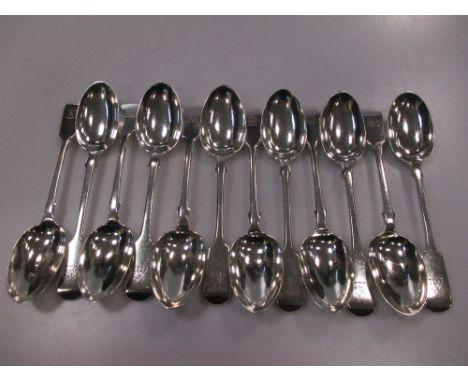 12 Victorian silver 'Fiddle' pattern dessert spoons, crested, 18ozt, (Property of the Honourable Society of the Middle Temple