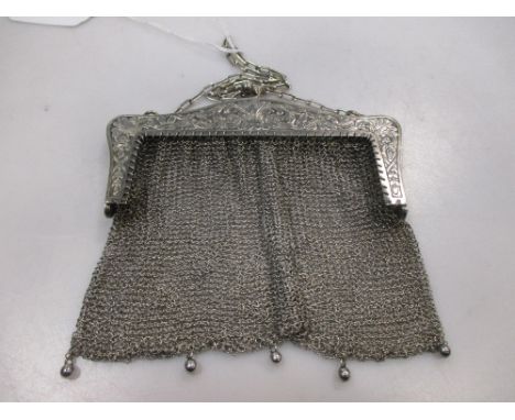 A chain maille dance purse, stamped 'Sterling silver' 3.8ozt  