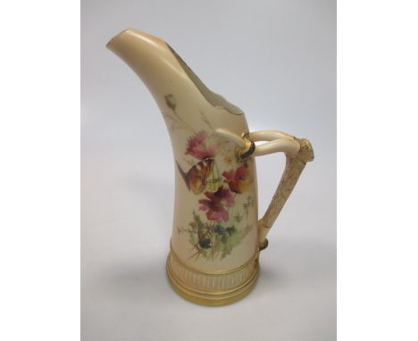 A Royal Worcester blush ivory jug with faux antler handle  