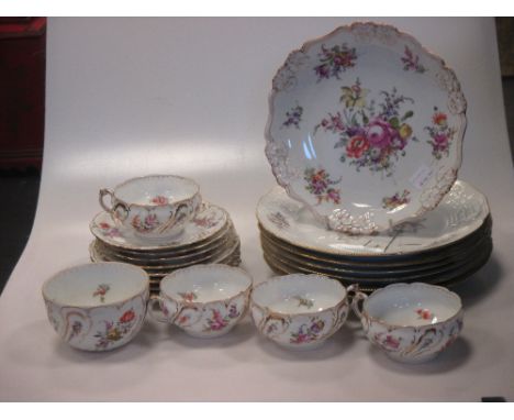 A Dresden porcelain part tea service and 6 Rosenthal floral dinner plates  