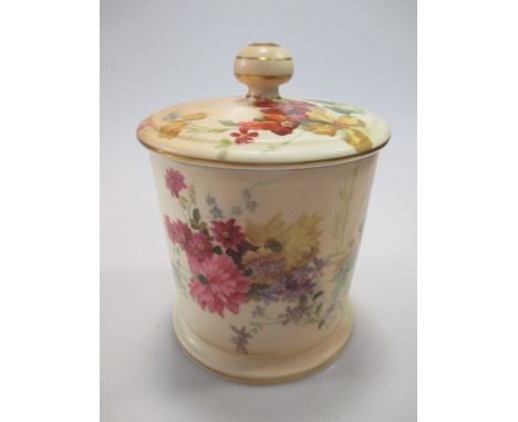 A Royal Worcester blush ivory tobacco jar and cover  