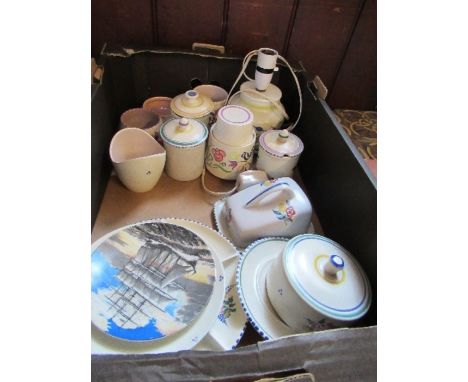 A collection of Poole pottery, to include lamp, condiment pots, collector's plates, butter dish, approximately 15 items good 