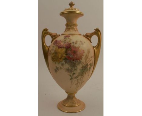 A Royal Worcester blush ivory covered pedestal vase, decorated with floral sprays, shape number 2158, dated 1903, height 11in