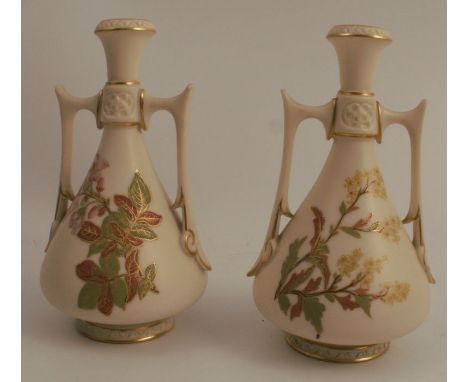 A pair of Royal Worcester ivory vases, in the Persian style, decorated with floral sprays, shape number 1021, dated 1889, hei