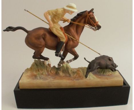 A Royal Worcester figure, Hog Hunter, modelled by Doris Lindner, model number 3164, height including base 8.5ins - Good condi