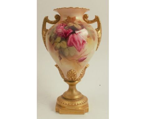 A Royal Worcester pedestal vase, decorated with roses, shape number 1959, dated 1922, height 8.5ins no obvious signs of damag