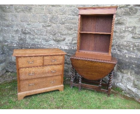 An oak chest of drawers, width 36ins x depth 20ins x height 32ins, together with an oak gate leg table, width 36ins x height 