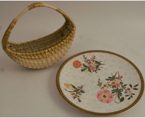 A Royal Worcester plate, decorated with three floral sprays to a grey flowerhead ground, dated 1883, diameter 9ins, together 