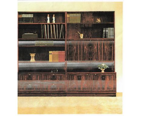 A three section teak, oak and rosewood unit, in the Danish style, manufactured by Sejling Skabe, Silkeborg, Cites certificate