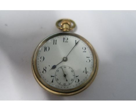 Anonymous, a gilt metal open faced pocket watch, the enamel dial, housing a 7 jewel movement, '"Warranted English', numbered 