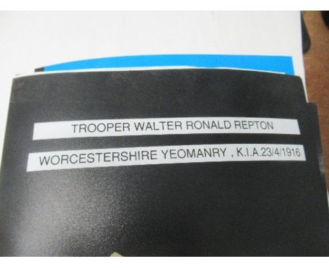 World War 1, Repton family group from Worcester, son Walter "Ron" Ronald Repton served as Trooper with Worcestershire Yeomanr