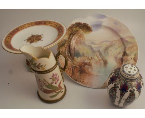 A Royal Worcester caddy, with cover and inner cover, decorated with flowers, shape number 2512, height 5.5ins, together with 