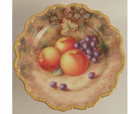 A Royal Worcester comport, of star shape, decorated with hand painted fruit by H Ayrton, diameter 9ins good condition