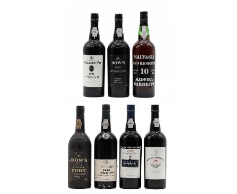 A selection of Vintage Port to include Dows, 1977 (1) Silver Jubilee, Taylors, 1985 (1), Dows, 1997 (1), Gould Campbell, 1997