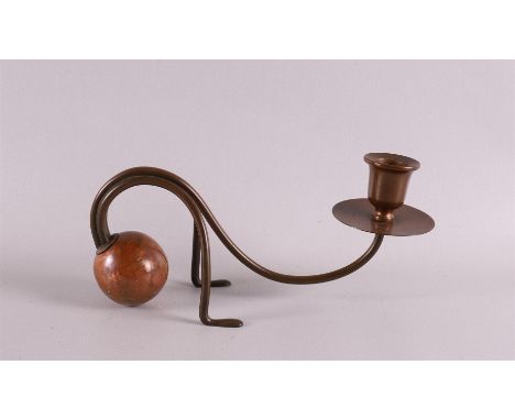 A red copper design candlestick, design: Carl Deffner, Esslingen, ca. 1905, length 25 cm.
