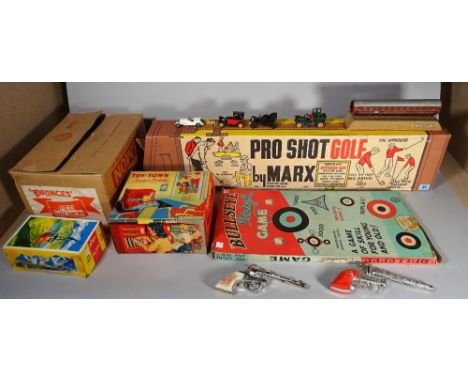 A quantity of vintage games and collectable toys, including; Marx 'Pro-shot golf' Mamod steam engine, Toy Town Telephone Exch