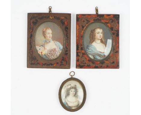 An 18th century portrait miniature on ivory depicting the Duchess of Hamilton, housed in an oval gilt metal frame, 6.3cm high