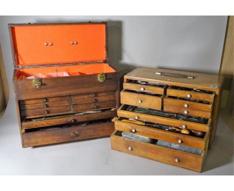 Two 20th century tool boxes containing watch and clock makers tools. 
