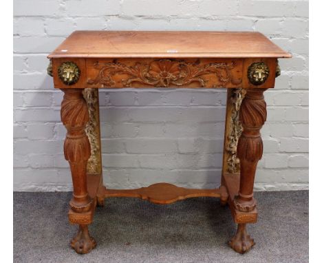 A 19th century and later Continental console table, with shell carved frieze, on baluster supports, 77cm wide x 79cm high.