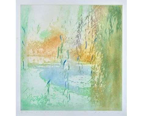 Donald Wilkinson (b.1937), Through Willow Branches, Giverny; Autumn reflections, Giverny; Winter Window, three colour etching