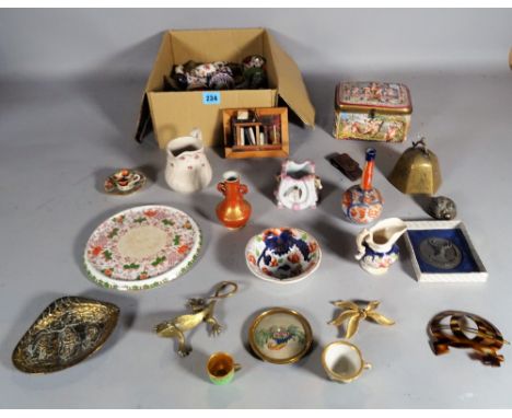 A quantity of mostly early 20th century miniature collectables, including; satsuma vases, glass decanters, trinket boxes, bra
