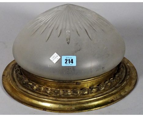 An early 20th century brass and frosted glass ceiling light, 30cm wide. 