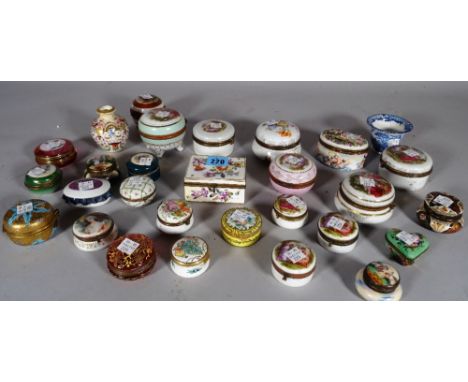 A quantity of early 20th century painted ceramic trinket boxes of various sizes and shapes, the largest 9cm wide, (qty). 
