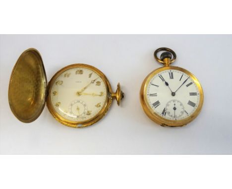 A Ultus gold cased, keyless wind, hunting cased pocket watch, with a gilt jewelled lever movement, the gold inner and outer c