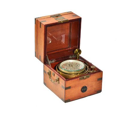 A Russian gilt brass cased chronometer, mid 20th century, gimble mount in a mahgoany case, with bill of purchase, dial 11cm d