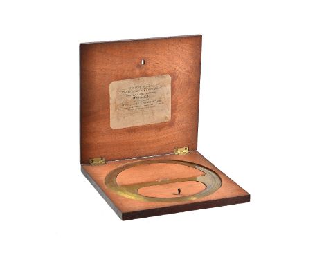 A 19th century gilt brass protractor by John Gail, Newcastle Upon Tyne, 22.5cm diameter, in original mahogany case with paper