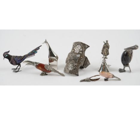 Foreign and plated wares, comprising; a filigree and enamelled model of a standing bird, detailed Silver S.925, a filigree ba