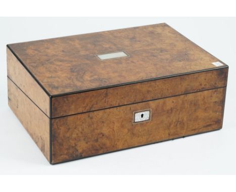 A Victorian mother-of-pearl inlaid figured walnut writing slope, with fitted interior, 36cm wide x 14cm high.