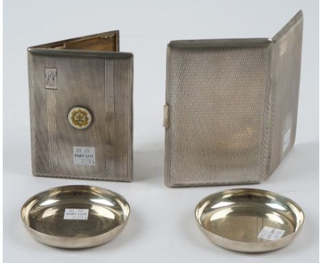Silver, comprising; a rectangular cigarette case, the cover applied with a circular enamelled badge, detailed Transvaal Scott